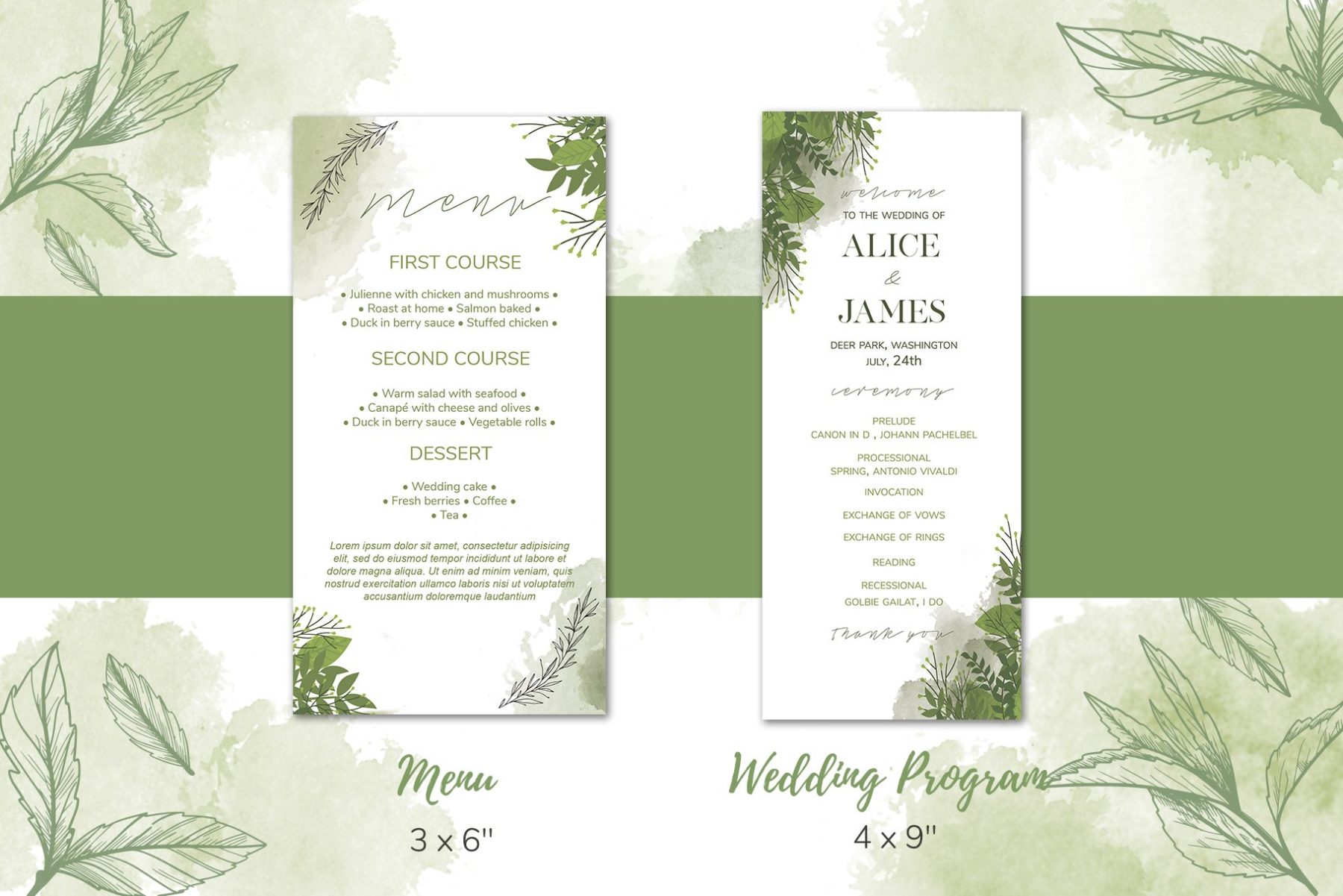 Green Floral Wedding Invitation Set