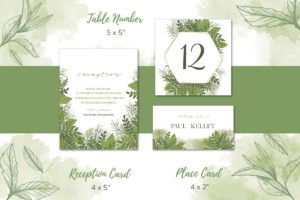 Green Floral Wedding Invitation Set