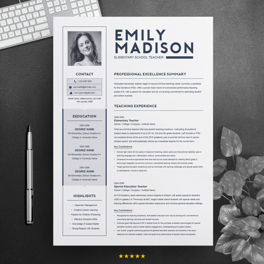 TEACHER Resume Template for MS Word Graphicfy