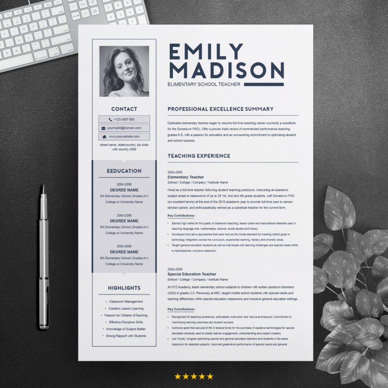 TEACHER Resume Template For MS Word Graphicfy