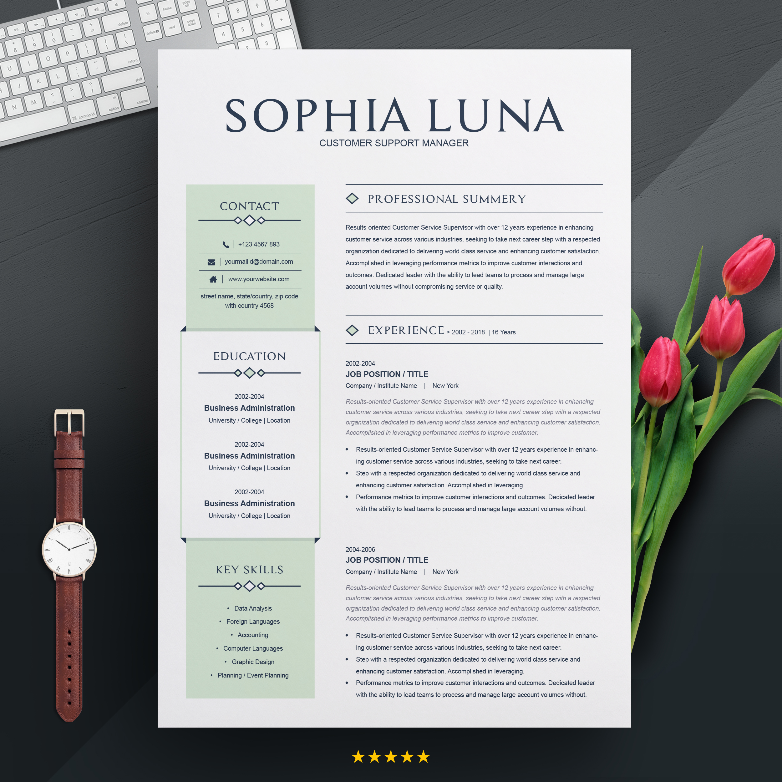 Professional Modern Resume Design Template For Word Pages Graphicfy