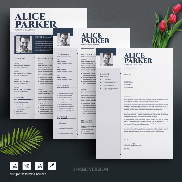 CV Template | Resume Template | CV Design + Cover Letter - Graphicfy