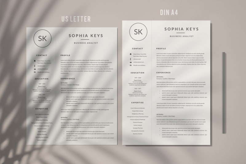 Minimalist CV with Logo. US Letter & A4 size Resume for Word - Graphicfy