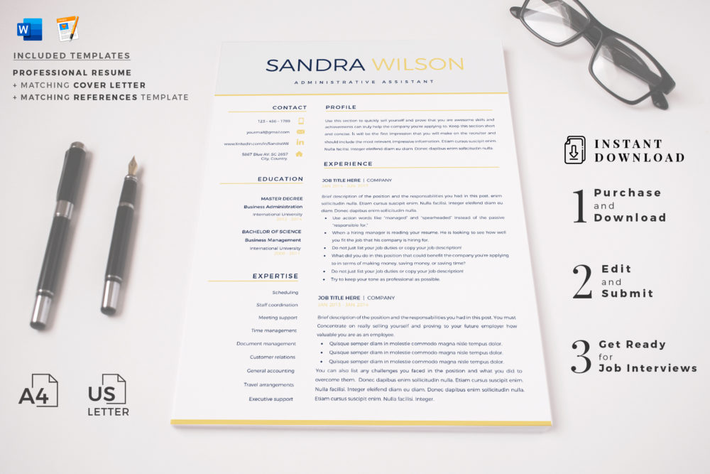 Professional Resume Template Bundle 3 in 1. Perfect CV Pack - Graphicfy