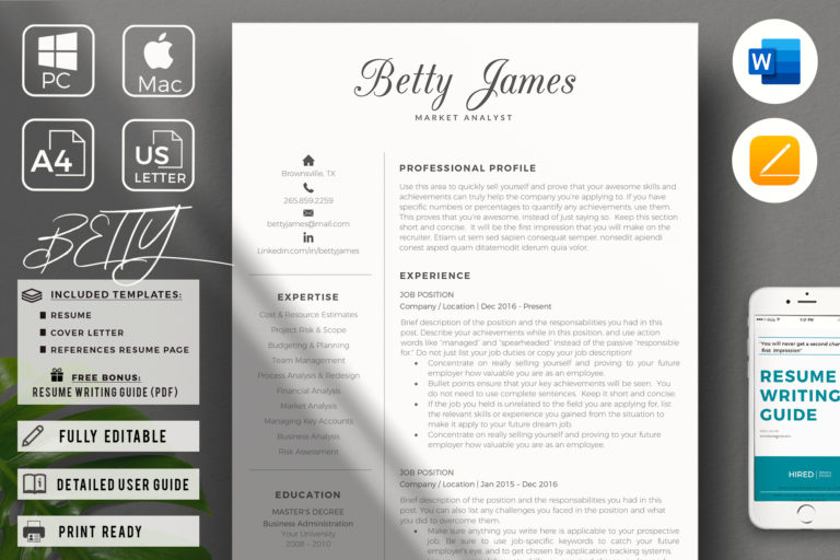 A4 & US Letter Minimalist Resume, Cover Letter ...