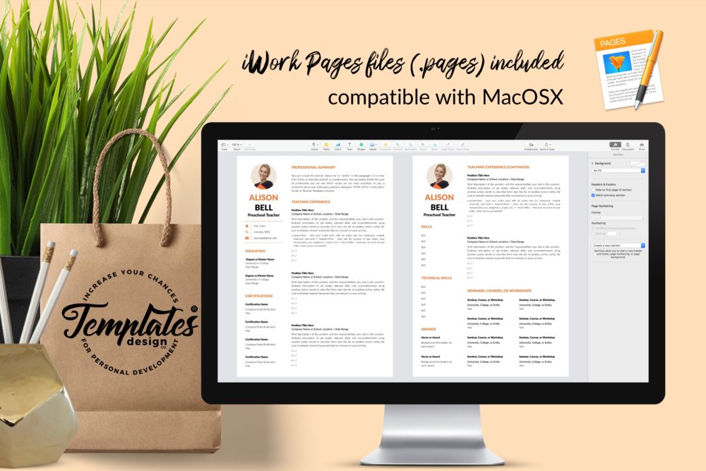 Teacher Resume Template For Microsoft Word & Apple Pages - Graphicfy