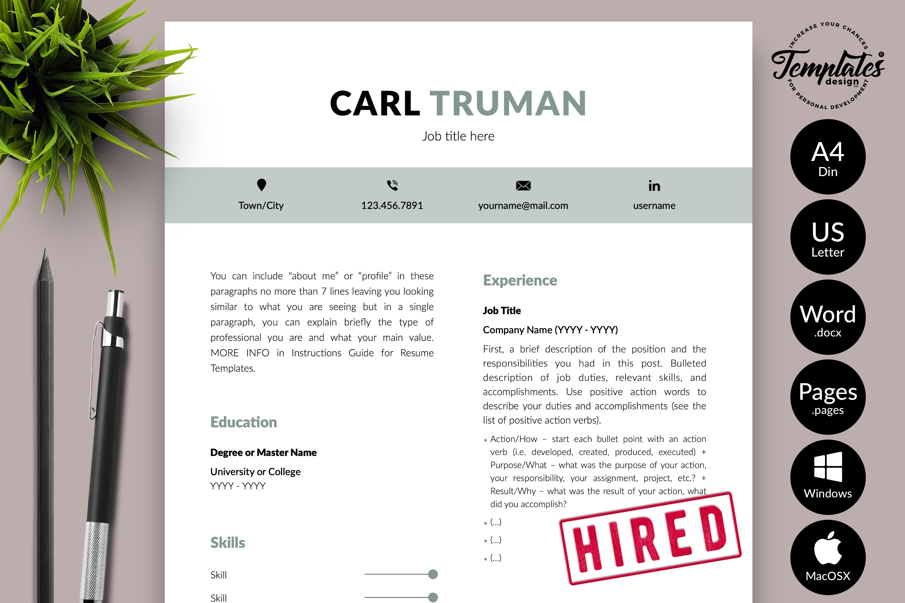 Resume CV Templates, Word & Mac Pages