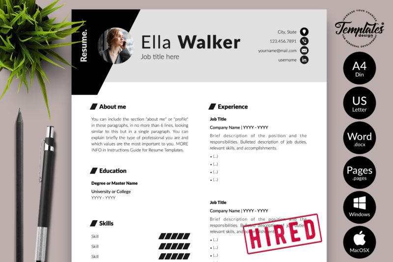 Creative Resume with Photo for Microsoft Word & Apple Pages - Graphicfy