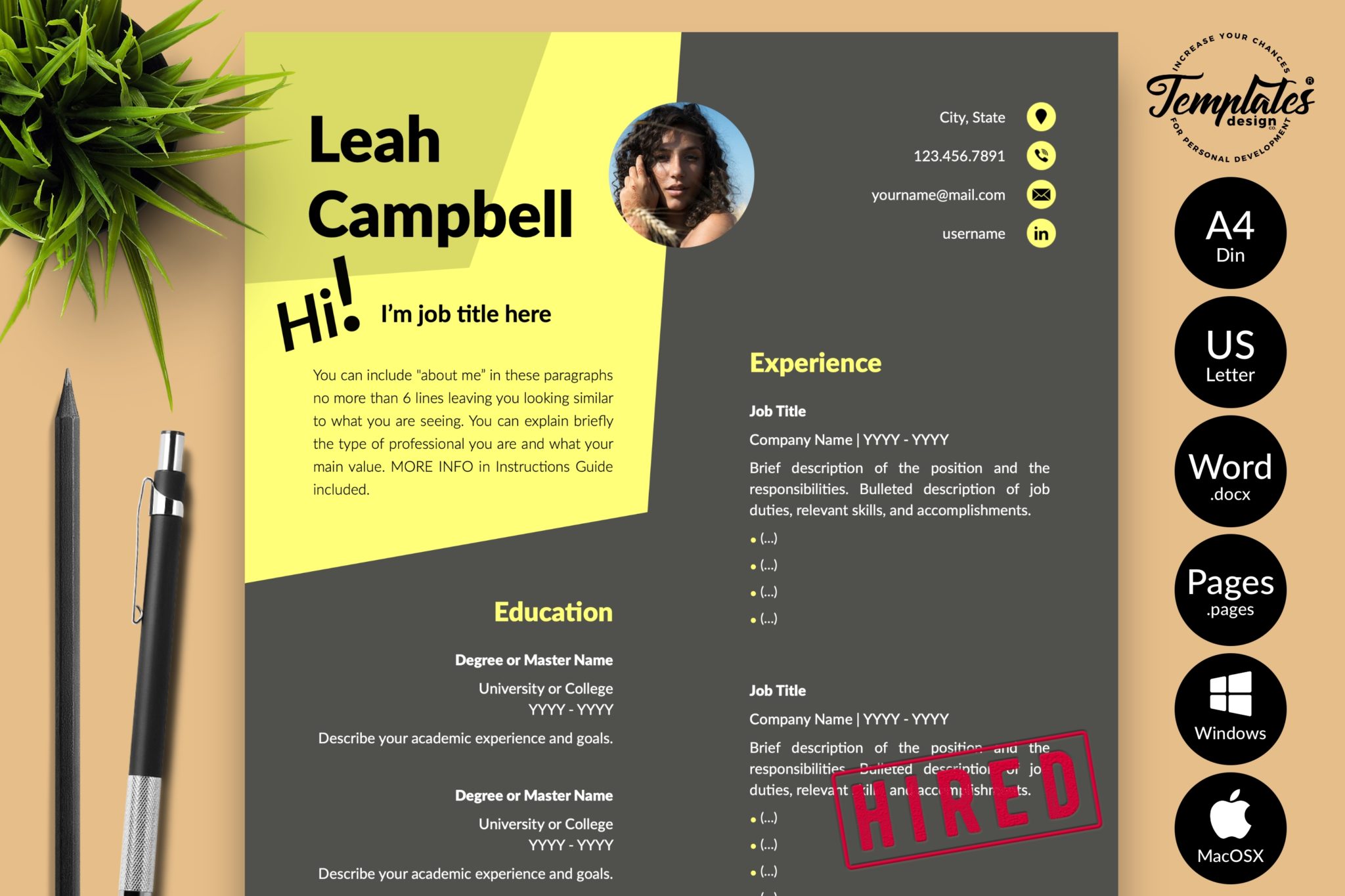 Creative Dark Resume Format for Microsoft Word & Apple Pages - Graphicfy