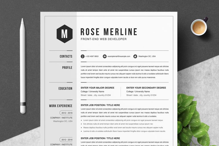 MacBook Air Mockup Template Graphicfy 01 Clean Professional Creative And Modern Resume CV Curriculum Vitae Design Template MS Word Apple Pages PSD Free Download 1654001105 109659739 768x512