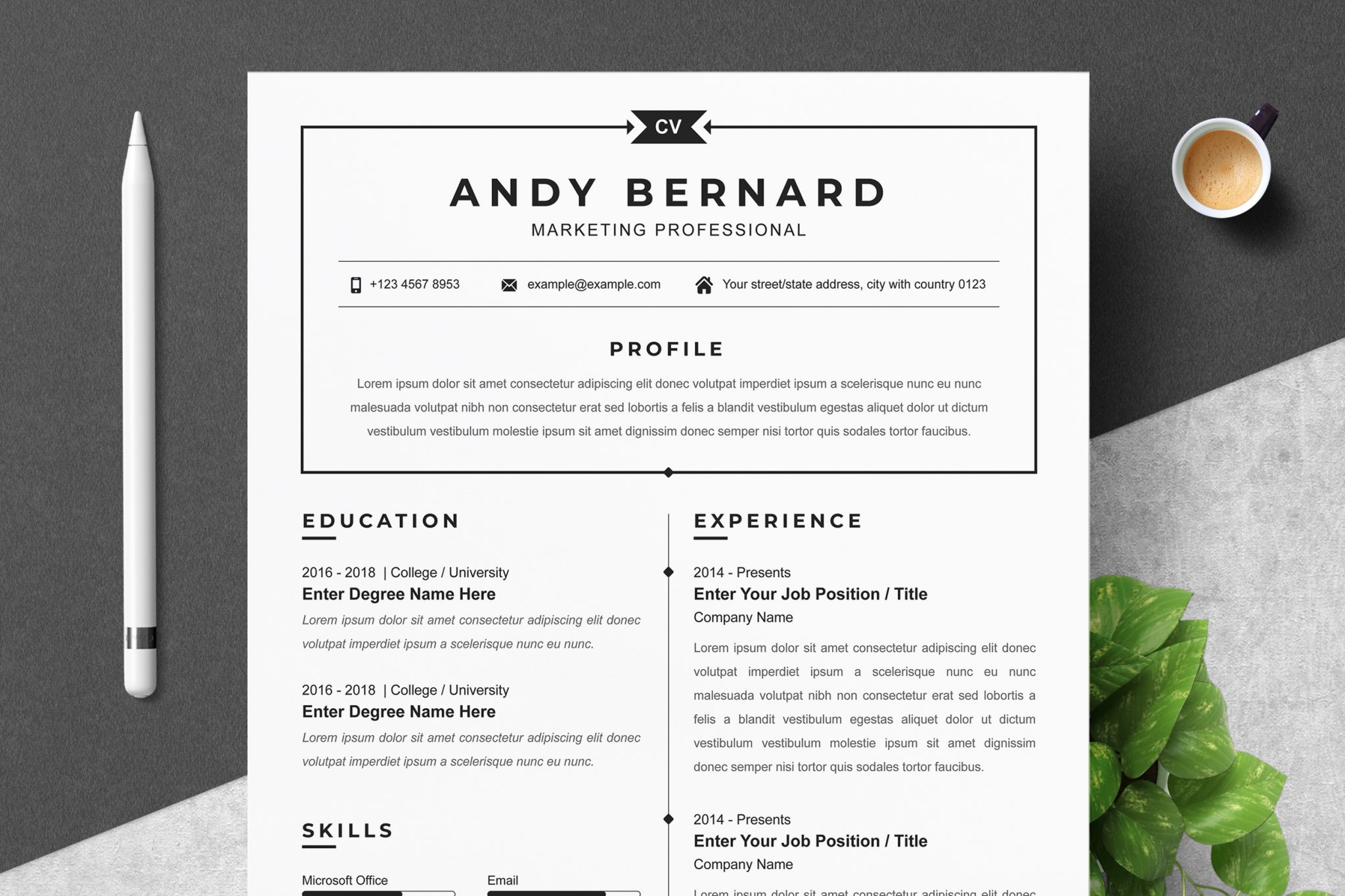 Clean & Modern Resume Template Word - Graphicfy