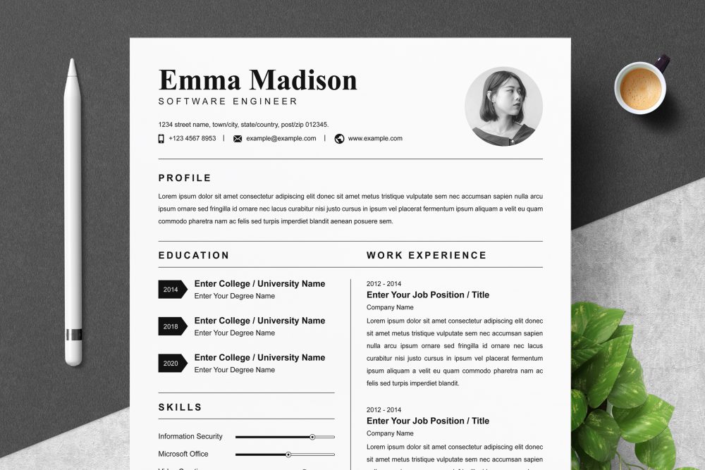 Clean & Modern Resume Template Word - Graphicfy