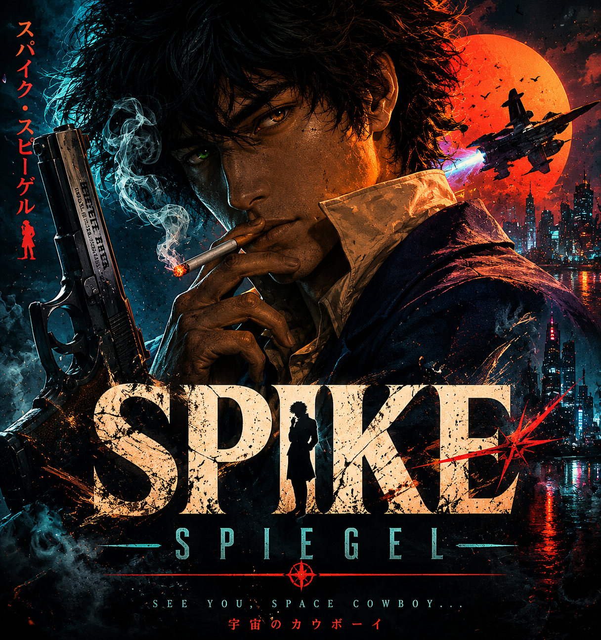 Spike Spiegel Cowboy Bebop - High-Resolution Cyberpunk Anime Illustration
